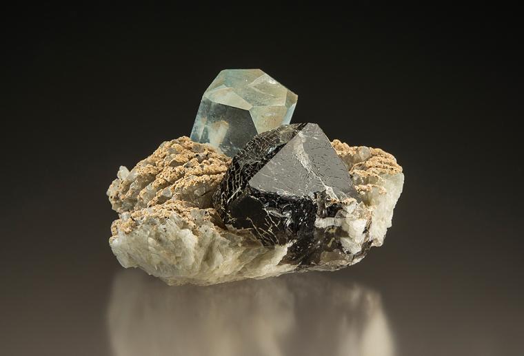 TOPAZ with QUARTZ var. Smoky on ALBITE